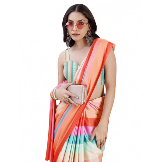 Generic Women's Crepe Digital Print Saree With Unstitched Blouse 5.5Mtr (Multicolor)