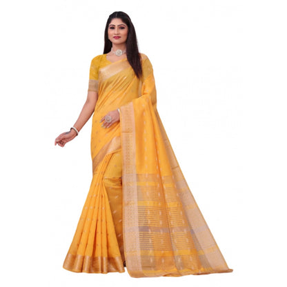 Generic Women's Silk Blend Woven Saree With Unstitched Blouse 5.5Mtr (Yellow)