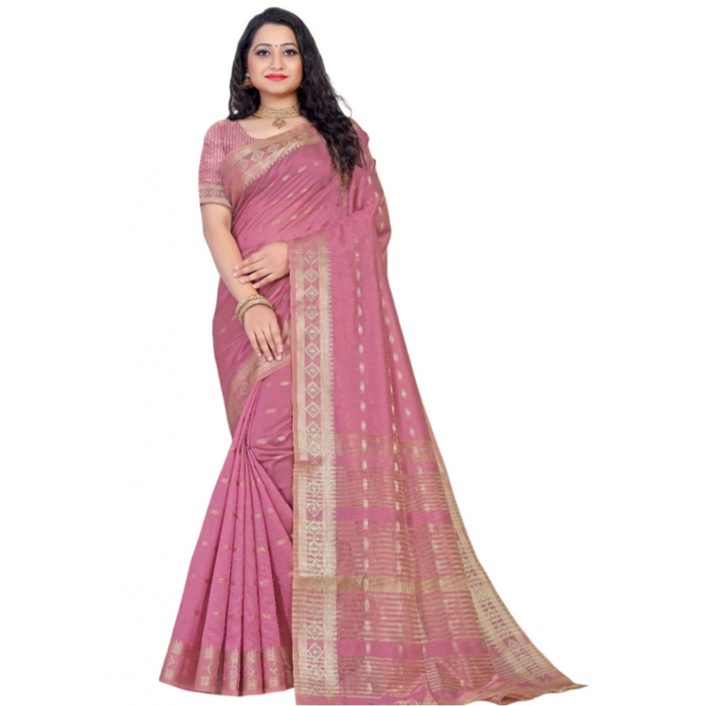 Generic Women's Silk Blend Woven Saree With Unstitched Blouse 5.5Mtr (Pink)