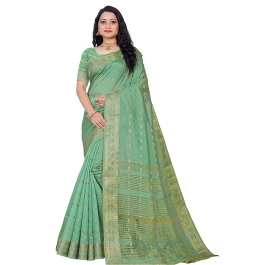 Generic Women's Silk Blend Woven Saree With Unstitched Blouse 5.5Mtr (Light Green)