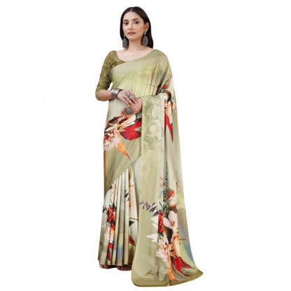 Generic Women's Crepe Digital Print Saree With Unstitched Blouse 5.5Mtr (Multicolor)