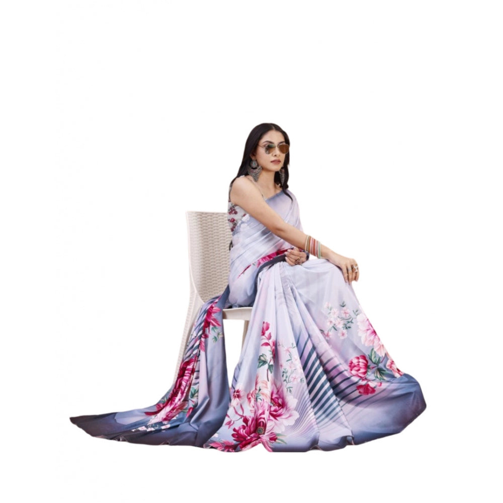 Generic Women's Crepe Digital Print Saree With Unstitched Blouse 5.5Mtr (Multicolor)