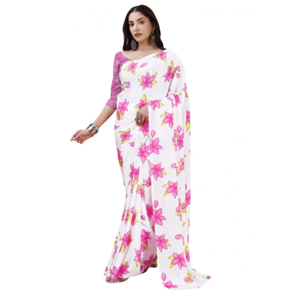 Generic Women's Crepe Digital Print Saree With Unstitched Blouse 5.5Mtr (Pink)