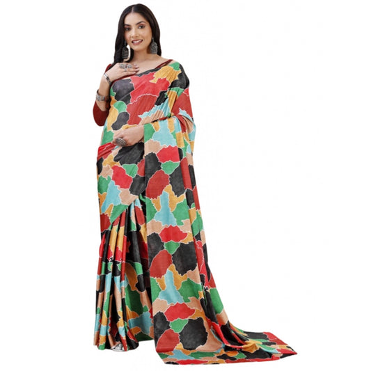 Generic Women's Crepe Digital Print Saree With Unstitched Blouse 5.5Mtr (Red)