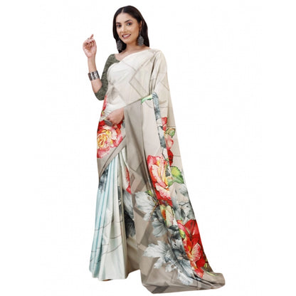 Generic Women's Crepe Digital Print Saree With Unstitched Blouse 5.5Mtr (Grey)