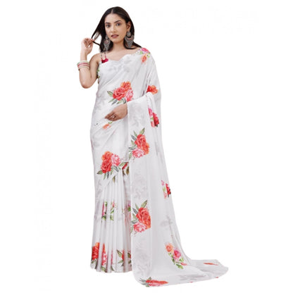 Generic Women's Crepe Digital Print Saree With Unstitched Blouse 5.5Mtr (Cream)