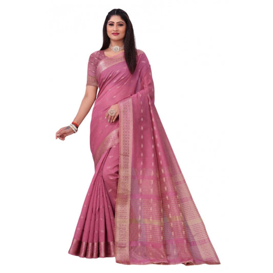 Generic Women's Silk Blend Woven Saree With Unstitched Blouse 5.5Mtr (Pink)