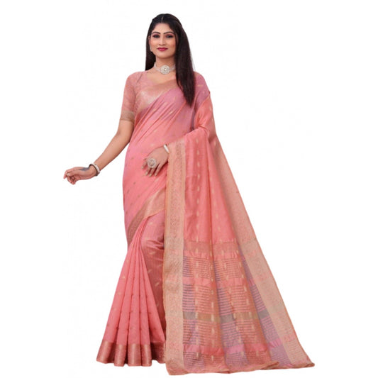 Generic Women's Silk Blend Woven Saree With Unstitched Blouse 5.5Mtr (Pink)