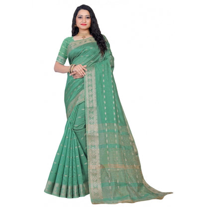 Generic Women's Silk Blend Woven Saree With Unstitched Blouse 5.5Mtr (Dark Green)