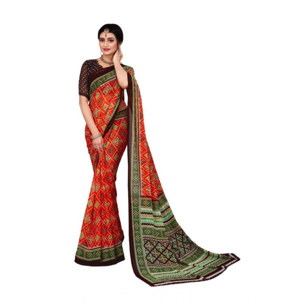 Generic Women's Georgette Floral Print Saree With Unstitched Blouse 5.5Mtr (Red)