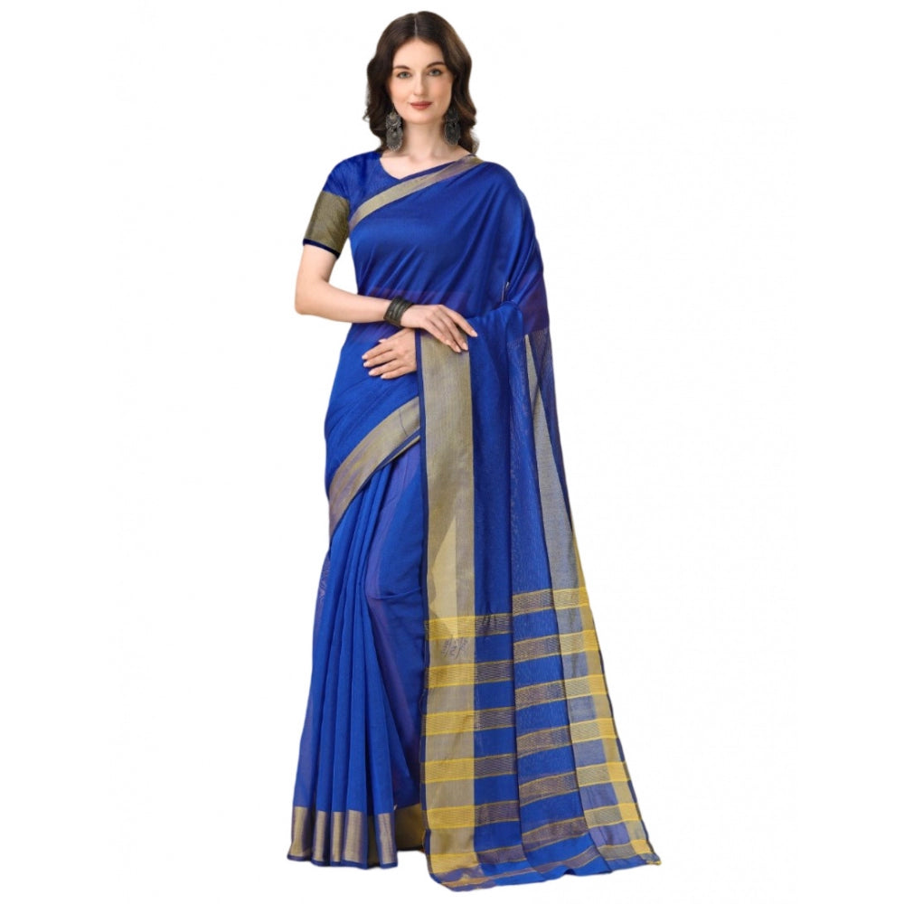 Generic Women's Cotton Silk Striped Saree With Unstitched Blouse 5.5Mtr (Multicolor)