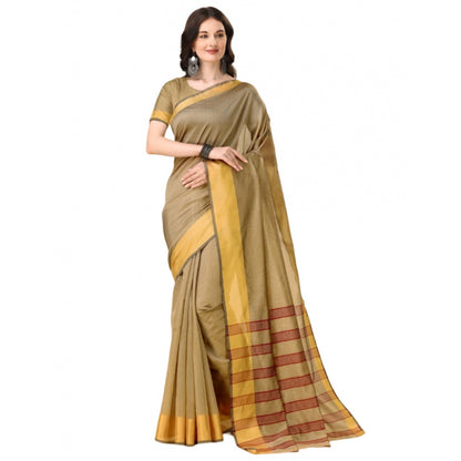 Generic Women's Cotton Silk Striped Saree With Unstitched Blouse 5.5Mtr (Cream)