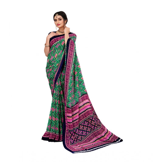 Generic Women's Georgette Floral Print Saree With Unstitched Blouse 5.5Mtr (Green)