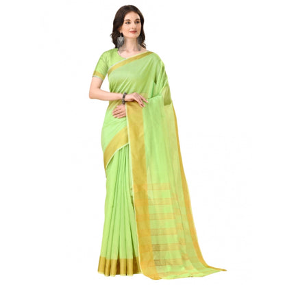 Generic Women's Cotton Silk Striped Saree With Unstitched Blouse 5.5Mtr (Green)