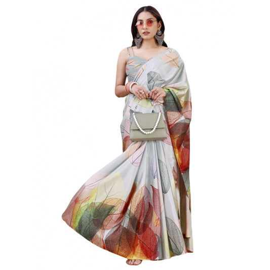 Generic Women's Crepe Digital Print Saree With Unstitched Blouse 5.5Mtr (Multicolor)