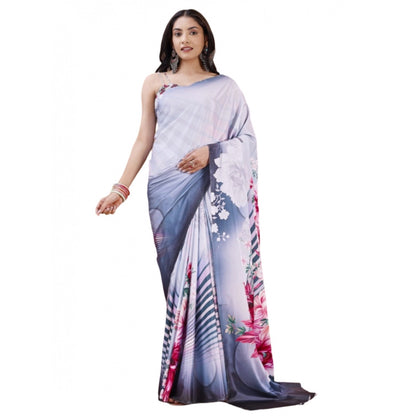 Generic Women's Crepe Digital Print Saree With Unstitched Blouse 5.5Mtr (Grey)