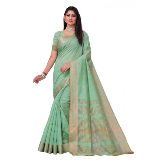 Generic Women's Silk Blend Woven Saree With Unstitched Blouse 5.5Mtr (Light Green)