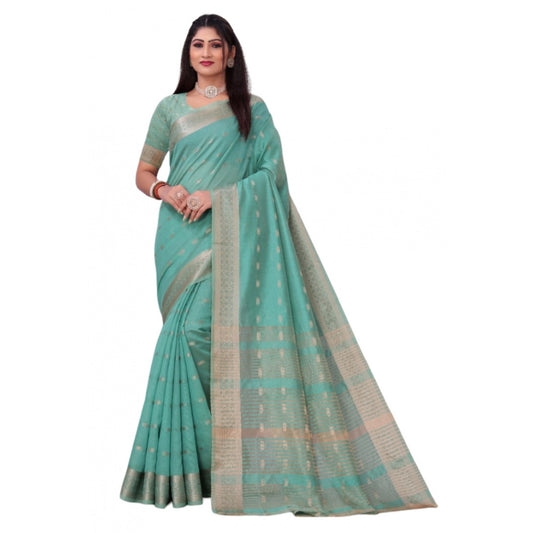 Generic Women's Silk Blend Woven Saree With Unstitched Blouse 5.5Mtr (Dark Green)