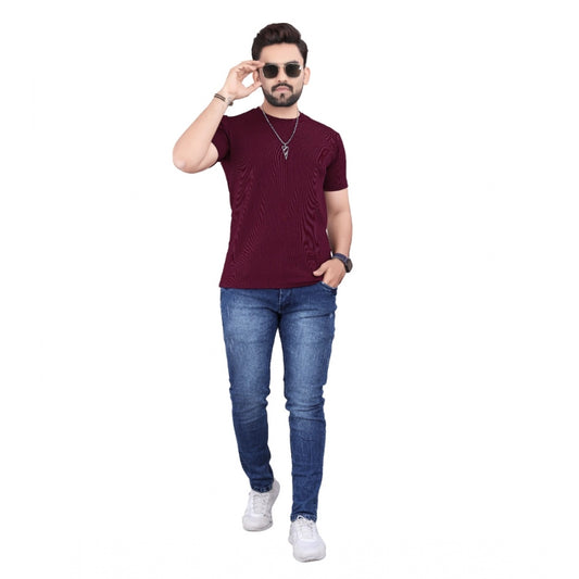 Generic Men's Casual Half Sleeve Cotton Round Neck T.Shirt (Wine)