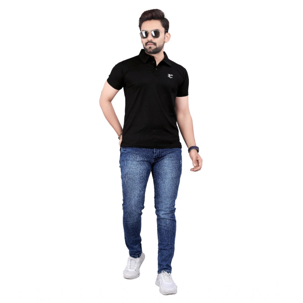 Generic Men's Casual Half Sleeve Poly Cotton Polo Neck T.Shirt (Black)