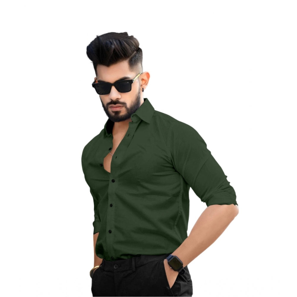 Generic Men's Casual Full Sleeve Poly Viscose Collar Neck Shirt (Green)