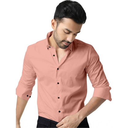 Generic Men's Casual Full Sleeve Poly Viscose Collar Neck Shirt (Peach)