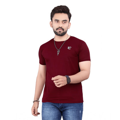 Generic Men's Casual Half Sleeve Cotton Blend Round Neck T.Shirt (WINE)