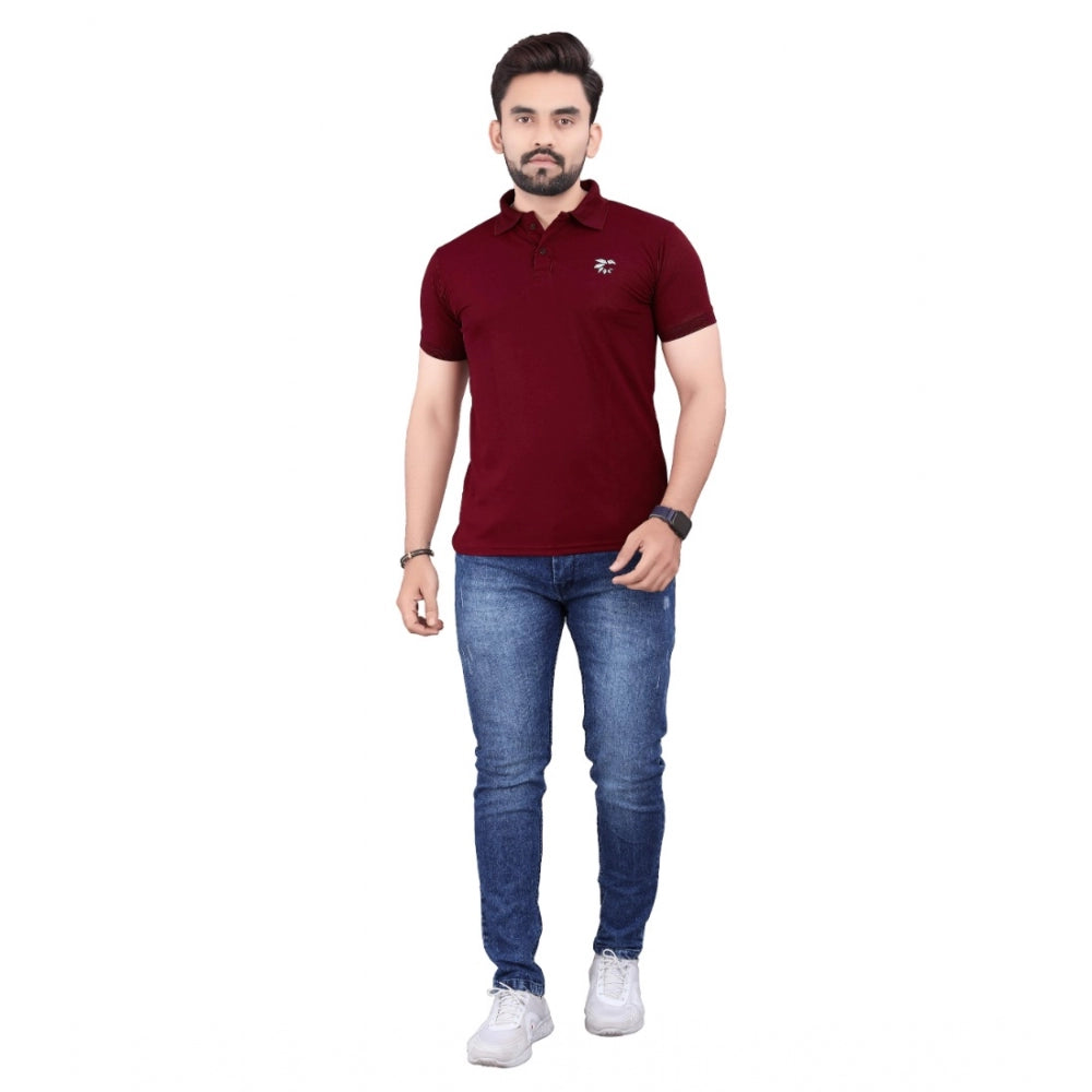 Generic Men's Casual Half Sleeve Poly Cotton Polo Neck T.Shirt (Wine)