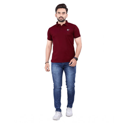 Generic Men's Casual Half Sleeve Poly Cotton Polo Neck T.Shirt (Wine)