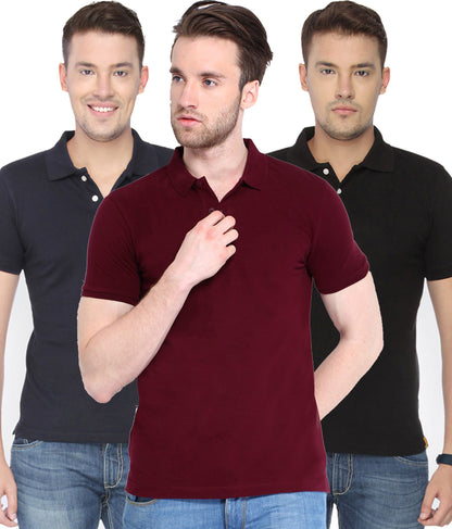 OS Poly Cotton Solid Half Sleeves Mens Polo T-shirt (Pack of 3) PRODUCT CODE (OS0005546)