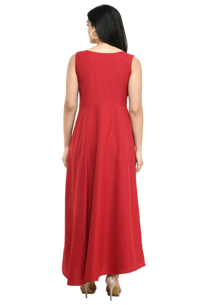 GMG Oceanista Women's Crepe Embellished Partywear Red Maxi Dress PRODUCT CODE (GMG0010085)