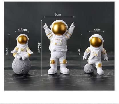 OS Astronaut Spaceman Statue Ornament Home Office Desktop Figurine Decors Set of 3 - Golden PRODUCT CODE (OS0004516)