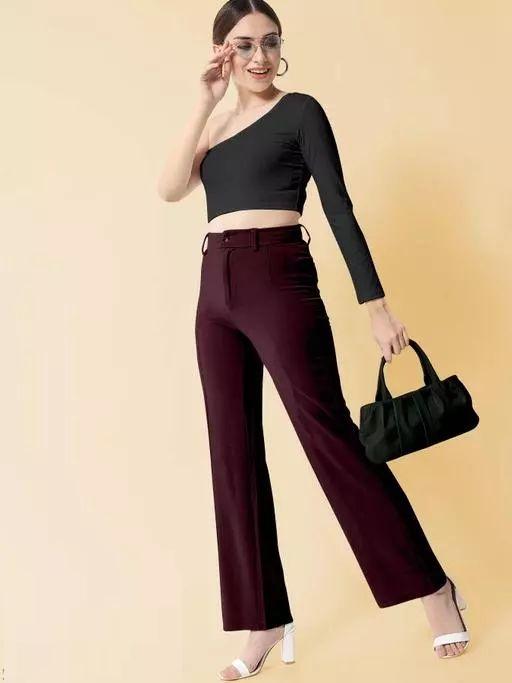 GMG Elegant Wine & Black Lycra Solid Trousers Combo For Women PRODUCT CODE (GMG0010070)