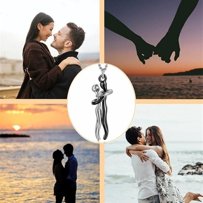 Silver and Black Hug Couple Chain Pendant PRODUCT CODE (OS0006890)