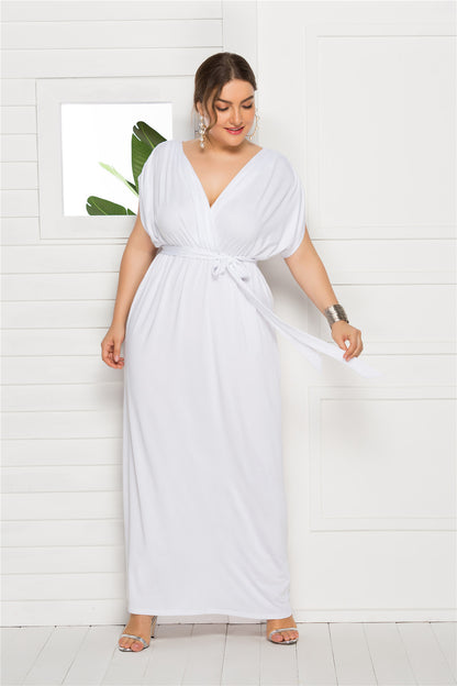 Plus Size Solid Color V-Neck Loose Swing Dress