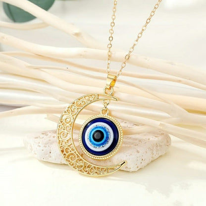 Gold Evil Eye Crescent Moon Pendant Necklace PRODUCT CODE (OS0006902)