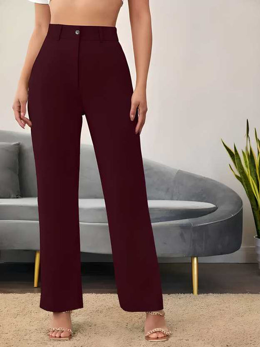 GMG Elegant Maroon Lycra Solid Trousers For Women PRODUCT CODE (GMG0010068)