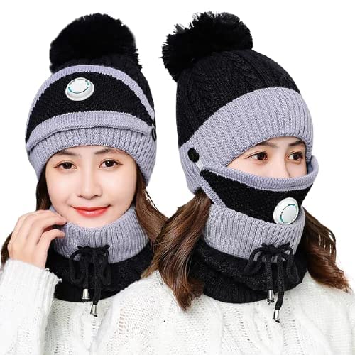 OS Unisex Winter Beanie Hat Scarf and Mask Set Thick Warm Knit Skull Cap PRODUCT CODE (OS0010066)