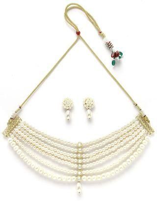 Karatcart Pearl Beaded Kundan Choker Necklace Set for Women PRODUCT CODE (OS0006770)