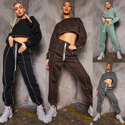 Two-piece Long-sleeved Short Top And Trousers Sports Suit