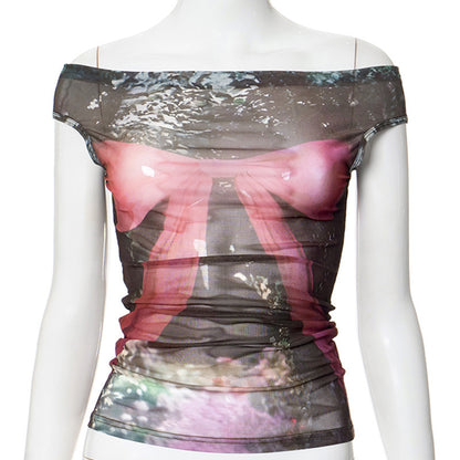 Women's Fashion Bowknot Printed Sleeveless Top