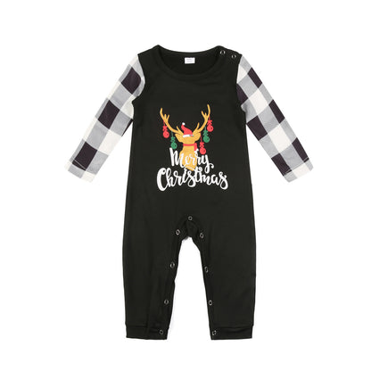 Family Parent-child Print Round Neck Color Matching Suit