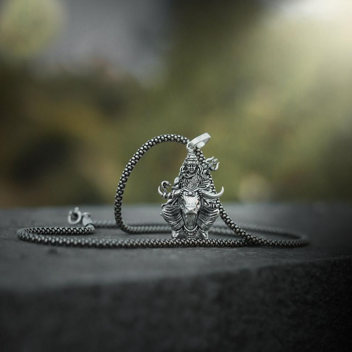 OS Lord Shiva with Nandi Silver Pendant Chain PRODUCT CODE(OS0006206)