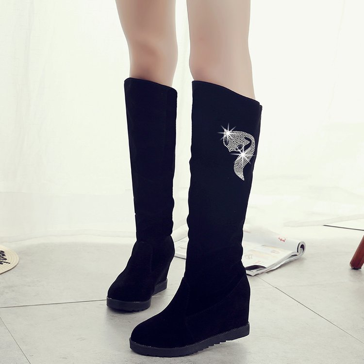 Inner Heightening Sleeve Women's Boots With Rhinestone Decoration