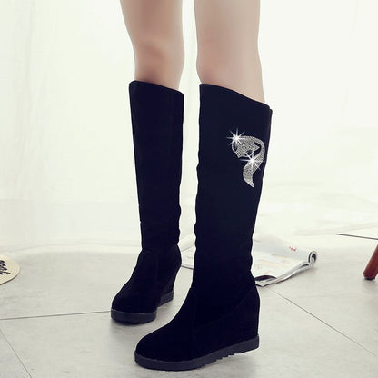 Inner Heightening Sleeve Women's Boots With Rhinestone Decoration