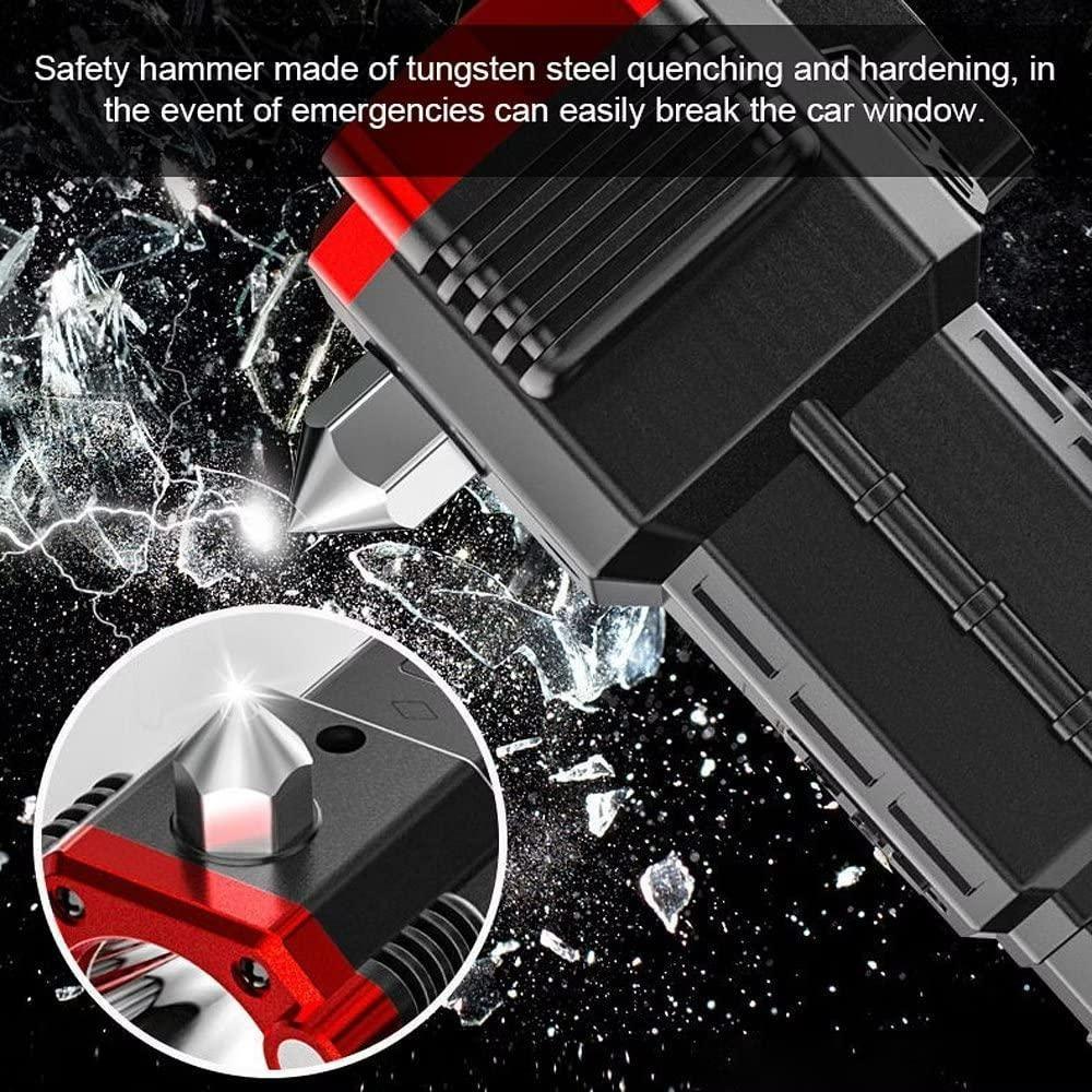 OS Portable LED Flashlight Multifunctional Work Light Power Bank Emergencies Safety Hammer Waterproof with Sidelight 4 Light Modes for Car Outdoor Camping Hiking Adventure Inspection Red yunfu PRODUCT CODE(OS0008349)