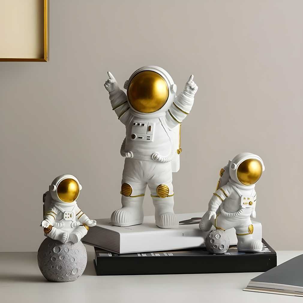 OS Astronaut Spaceman Statue Ornament Home Office Desktop Figurine Decors Set of 3 - Golden PRODUCT CODE (OS0004516)