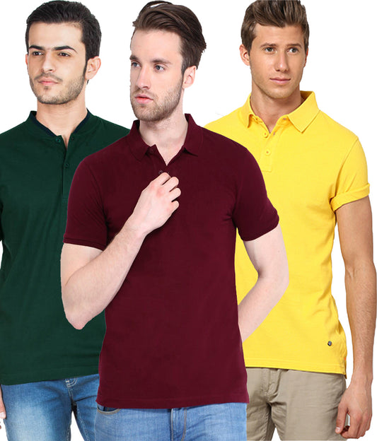 OS Poly Cotton Solid Half Sleeves Mens Polo T-shirt (Pack of 3) PRODUCT CODE (OS0005547)