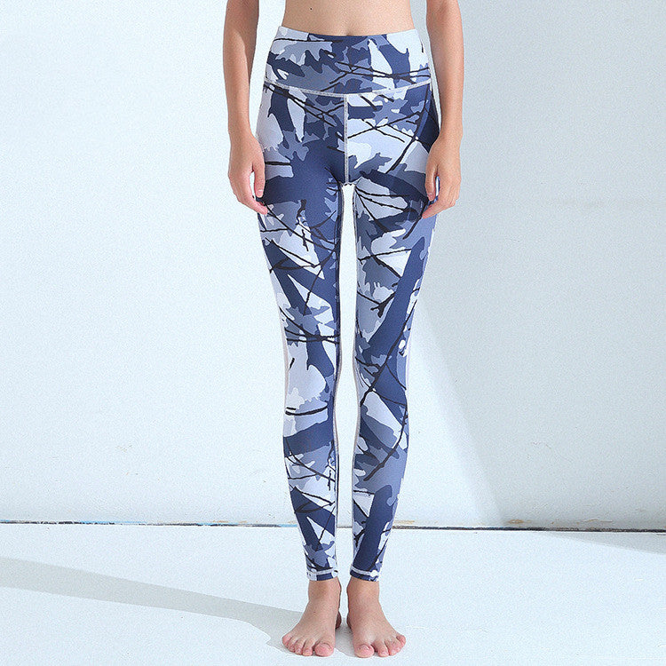 Mesh Stitching Printed Sports Trousers For Fitness