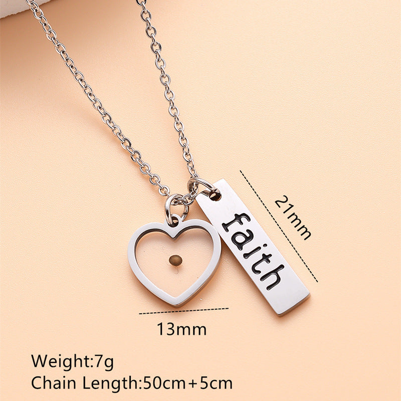 Stainless Steel Heart-shaped Faith Mustard Seed Necklace